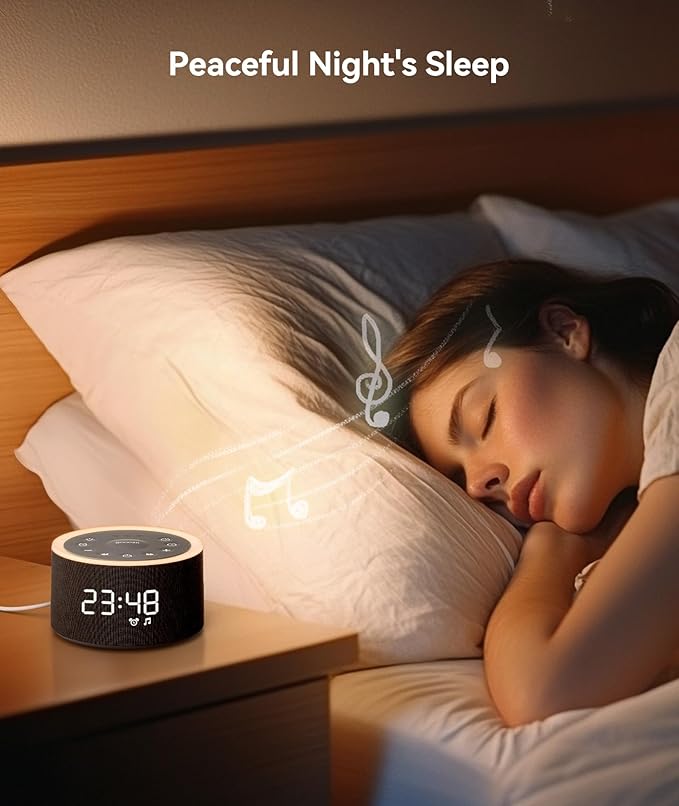 Dreamegg D1+ Sound Machine & Alarm Clock - Sound Machine for Sleep, White Noise Machine with 29 Soothing Sounds, Night Light, 0-100% Dimmable, White Noise Alarm Clock for Bedrooms Adults Baby, Black-CubbioJoy