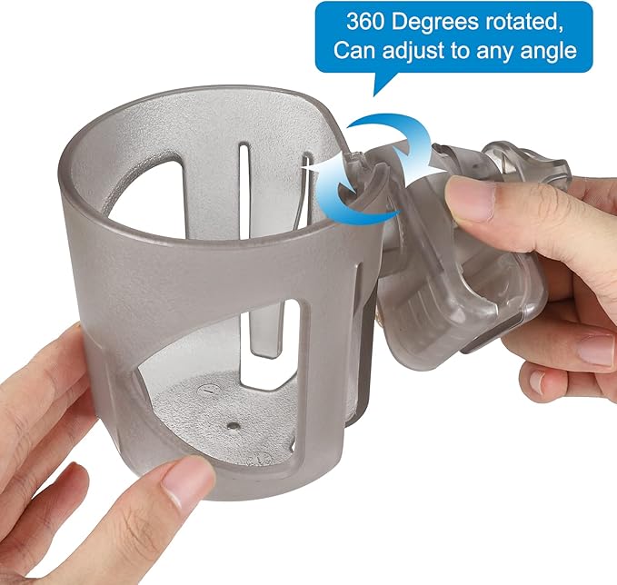 Accmor Universal Cup Holder, Stroller Cup Holder, 360° Rotatable Large Caliber Designed Bottle Holder for Stroller, Bike, Wheelchair, Walker, Scooter, Transparent Grey-CubbioJoy