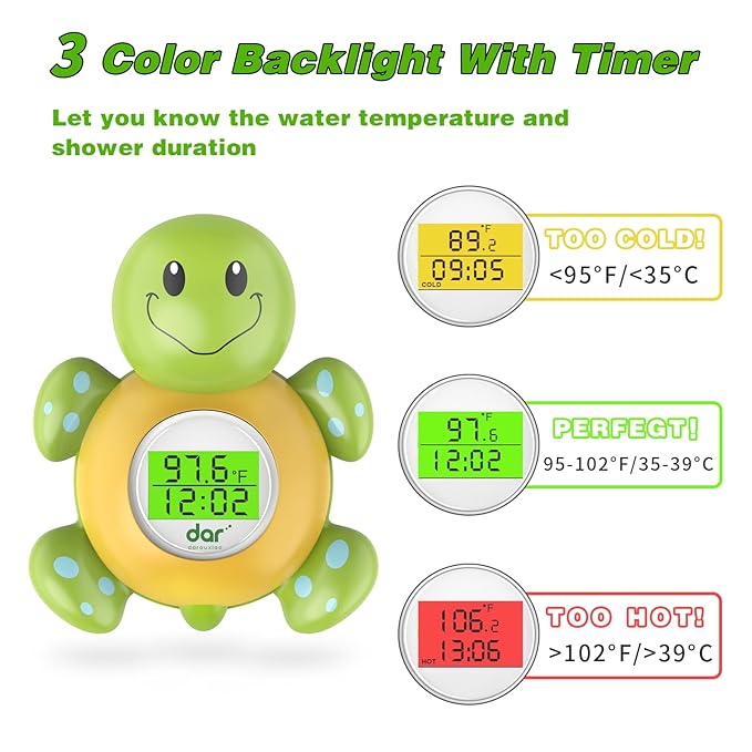Baby Bath Thermometer with Timer, Safety Digital Water Temperature Thermometer with 3 Color Backlit and Temperature Warning, Bath Tube Floating Toy for Infant, Toddler-CubbioJoy