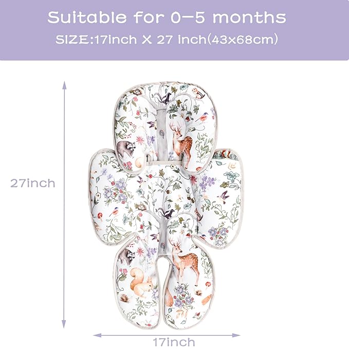 2 in 1 Infant Car Seat Insert, Car Seat Head Support Baby Girls Boys, Soft Newborn Carseat Insert Cushion, Perfect for Carseats, Strollers, Swings (Gray Animals)-CubbioJoy