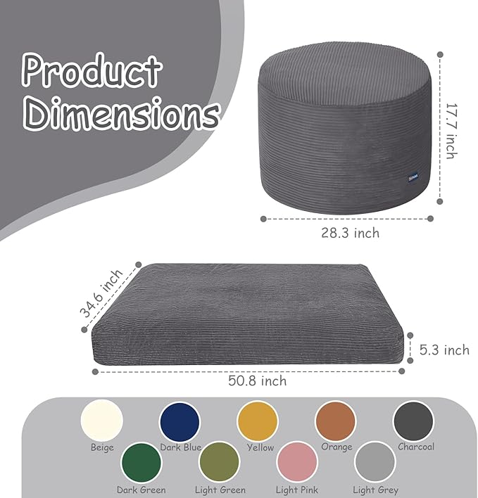 COMAX Kids Bean Bag Chair Turn into Beanbag Bed, Toddler Bean Chair Corduroy for Girl Boy Sleeping, Lazy Children Bean Bags with Filler, Convertible Child Floor Mattress, Charcoal-CubbioJoy