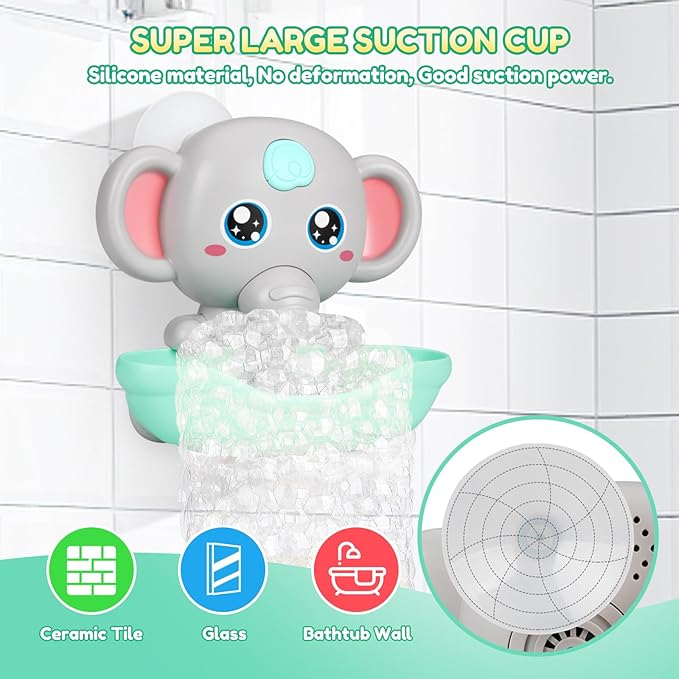 Baby Bath Toys, Magnetic Charging Music Bath Bubble Machine, Elephant Bubble Maker for Kids Ages 1-3 4-8, Toddler Bathtub Toy Gift for Boys and Girls (Grey)-CubbioJoy