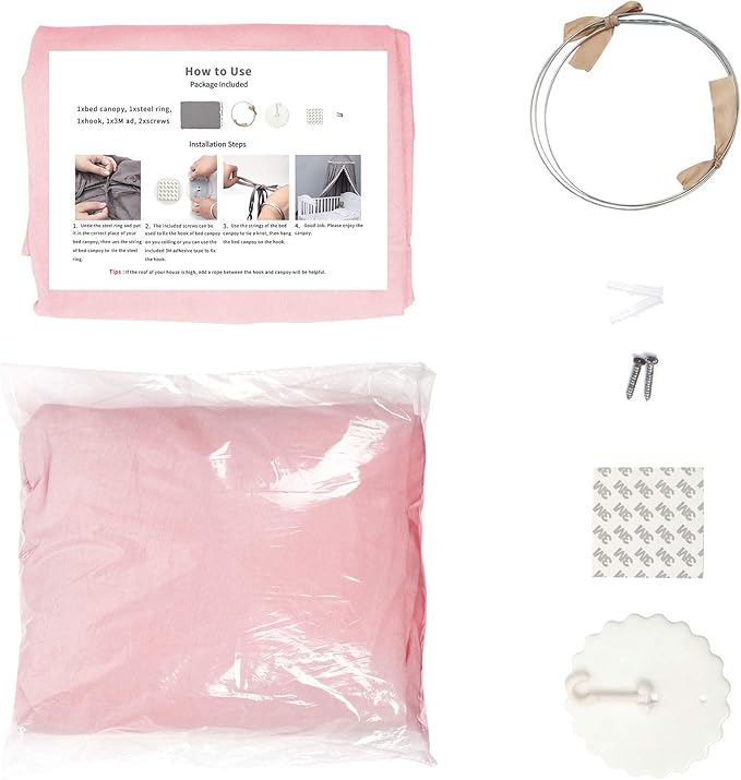 Bed Canopy with Frills Reading Nook Game Tent for Kids Boho Hanging Net Play Room Decor(Dusty Rose)-CubbioJoy