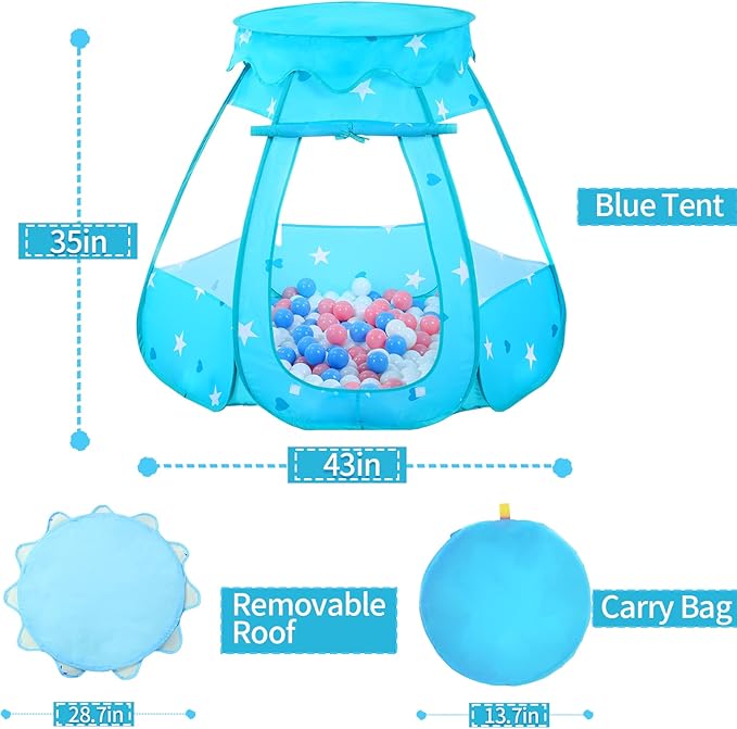 Baby Ball Pit for Toddler with 50 Balls, Kids Pop Up Play Tent for Girls, Princess Toys for Children Indoor & Outdoor Playhouse with Carry Bag (Bule: Pink/White/Babyblue, 109x90cm/50 Balls)-CubbioJoy