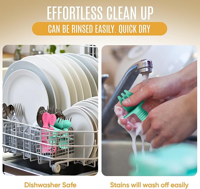 4pc Silicone Baby Spoons Self Feeding Baby Utensils 6-12 Months - 3 Baby Spoon - 1 Baby Fork - Toddler Cutlery Set - BPA Free, Dishwasher Safe - Baby Eating Essentials (Pink/Blue)-CubbioJoy