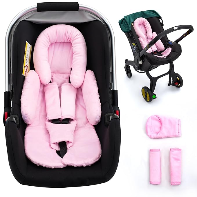 Infant Car Seat Insert with 3 Shoulder & Crocth Covers, Thickened Carseat Head and Body Support for Infant, Reversible Baby Car Seat Cushion for Boys Girls, Soft Mink Dot Newborn Insert for Preemie-CubbioJoy