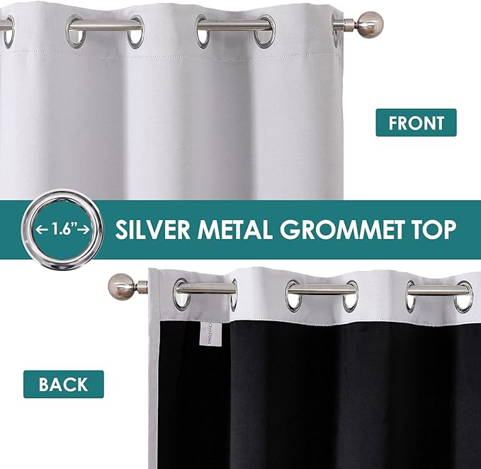 ChrisDowa 100% Blackout Curtains for Bedroom with Black Liner, 2 Thick Layers Total Blackout Thermal Insulated Grommet Window Curtains 2 Panels Set (Greyish White, 52 x 45 Inch)-CubbioJoy