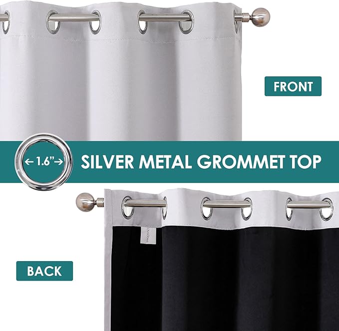 ChrisDowa 100% Blackout Curtains for Bedroom with Black Liner, 2 Thick Layers Total Blackout Thermal Insulated Grommet Window Curtains 2 Panels Set (Greyish White, 52 x 72 Inch)-CubbioJoy