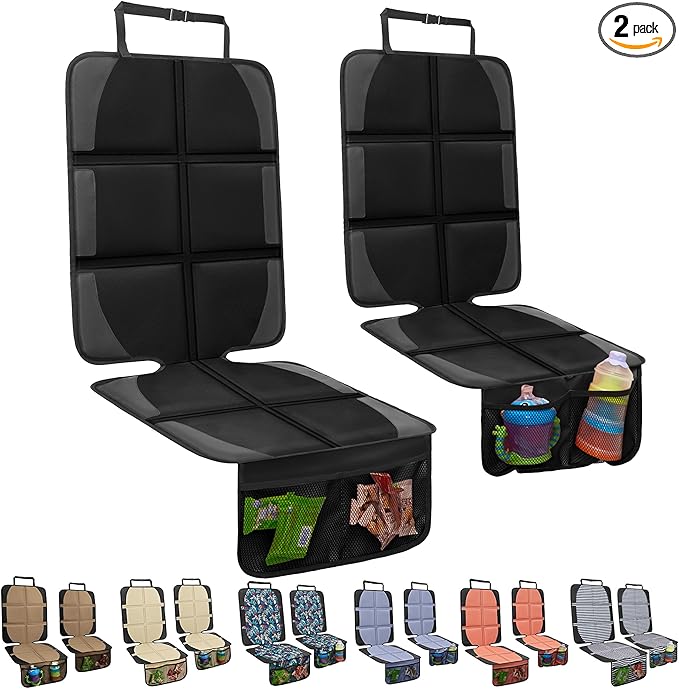 Car Seat Protector for Child Car Seat, 2 Pack Baby Car Seat Covers with Mesh Pockets & Non-Slip Backing 600D Durable Seat Protector Under Baby Car Seat for Car Back Seat (Black, Large)-CubbioJoy