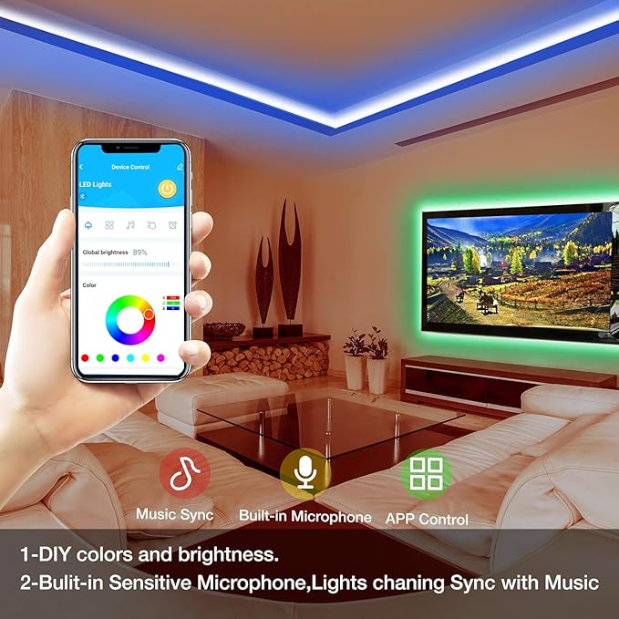 DAYBETTER Smart RGB Led Strip Lights, 100ft Led Lights for Bedroom with App Control, Multicolor Changing Led Light Strips Apply for Home Decor, Living Room, Kitchen, Home Party Decoration-CubbioJoy
