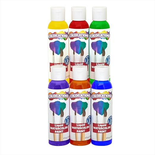 Colorations - LWPACK Liquid Watercolor Paint, 4 fl oz, Set of 6, Non-Toxic, Painting, Kids, Craft, Hobby, Fun, Water Color, Posters, Cool Effects, Versatile, Gift-CubbioJoy