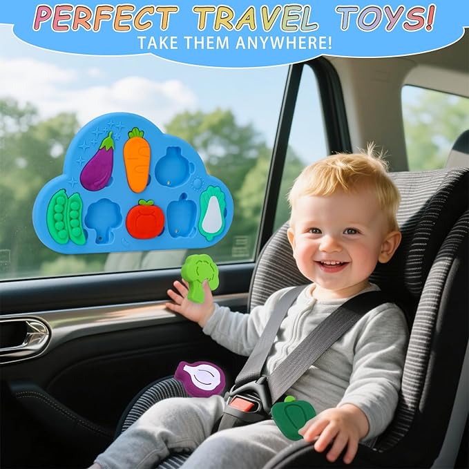 Baby Bath Toys, 100% Silcone Mold Free Vegetable Bath Toys, Soft Toddlers Floating Bathtub Toy, No Hole Tub Water Toys, Shape Sorting&Matching Educational Learning Toys Gift for Boys Girls Kids-CubbioJoy