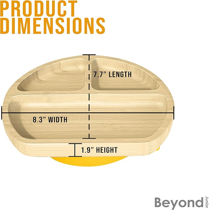 Abiie Octopod Bamboo Dish - Kids Plates for 4 months and up, 3-Compartment Baby Plates with Suction, Triangle Bamboo Baby Plate, Mess-Free Toddler Suction Plates, Baby Feeding Supplies, 8.3x1.9x7.7 in-CubbioJoy