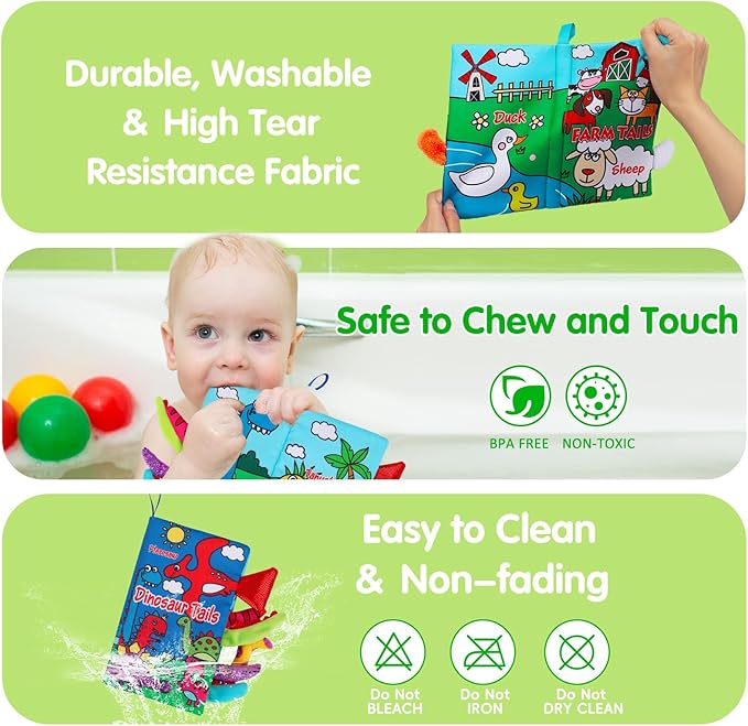 2 PCS High Contrast Crinkle Baby Books 0-6 Months Interactive Sensory Baby Toys 9-12 Month Montessori Activities Touch Feel Infant Book 0-3-6 Month Car Seat Travel Essentials Newborn Development Gift-CubbioJoy