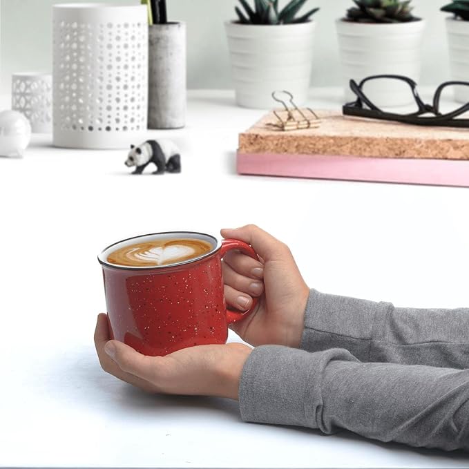 DISCOUNT PROMOS Ceramic Campfire Coffee Mugs 13 oz. Set of 10, Bulk Pack - Perfect for Tea, Espresso, Cappuccino, Hot Cocoa - Red-CubbioJoy