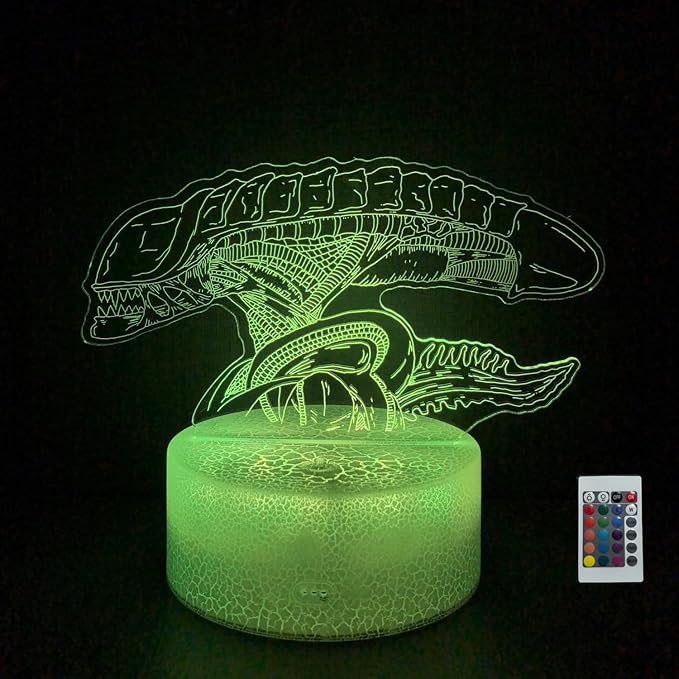 3D Alien Night Light, Monster Illusion Table Lamp with 16 Colors Remote Control Touch Lamp LED USB Night Light Desk Lamps Room Decorations Home Decor Holiday Birthday Light-CubbioJoy