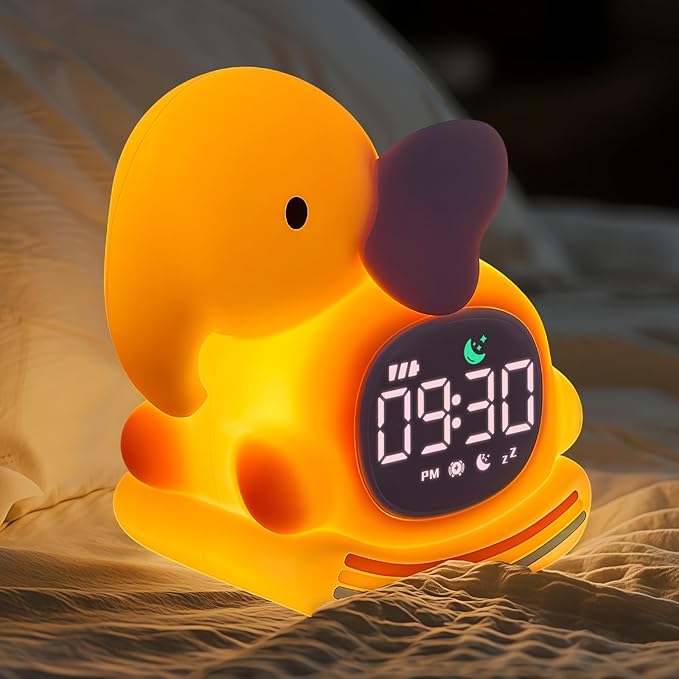 Alarm Clock for Kids with Night Light, Sleep Training Clock Time to Wake Clock, Rechargeable Silicone Light for Bedroom, Perfect Sleep Companion for Boys Girls, Pink Elephant-CubbioJoy