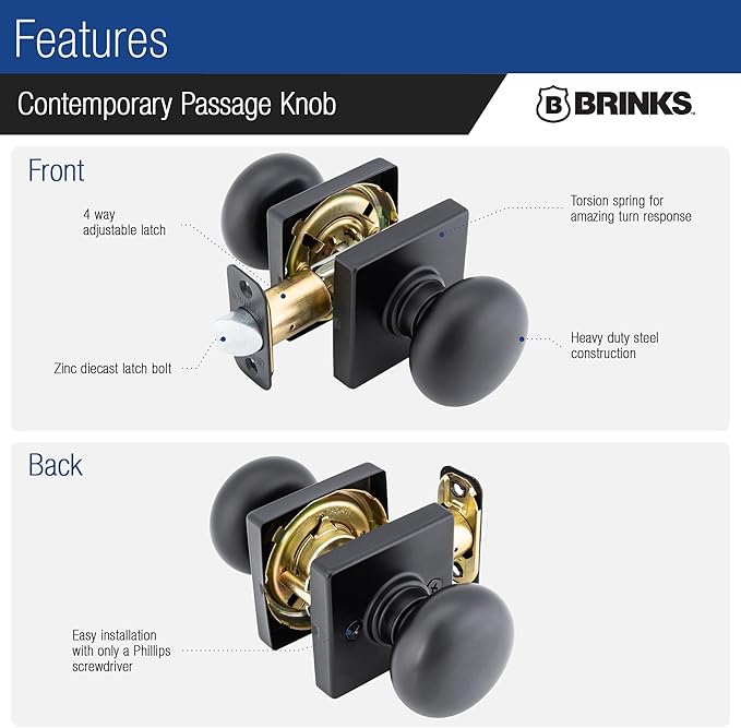 BRINKS – Contemporary Non-Locking Interior Ball Door Knob, Matte Black - Designed for Sleek and Modern Homes and Blends Seamlessly with Interior Décor (E2426-122) (10 Pack)-CubbioJoy