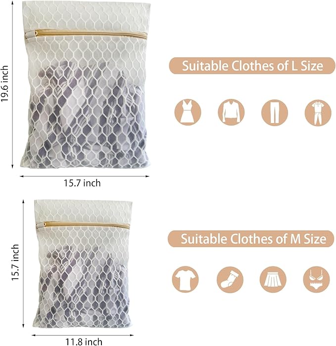 6 Pack Laundry Bag, Durable Big Honeycomb Mesh Laundry Bags Suitable for Delicate Clothes Washing (3 Large, 3 Medium)-CubbioJoy