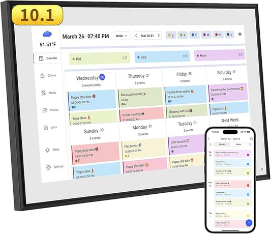 10.1 Inch Smart Digital Calendar & Chore Chart Full HD Touchscreen Display WiFi Sync Electronic Planner for Family Schedules Includes Desk Stand Streamline Home Organization Gift for mother mom women-CubbioJoy