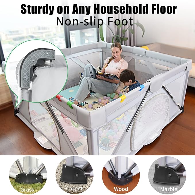 Baby Playpen Foldable, Heyo.Ja Large Play Yard, Playpen for Babies and Toddlers, Play Pens for Babies and Toddlers with Gate, Indoor & Outdoor Portable Play Pen (71"×59")-CubbioJoy