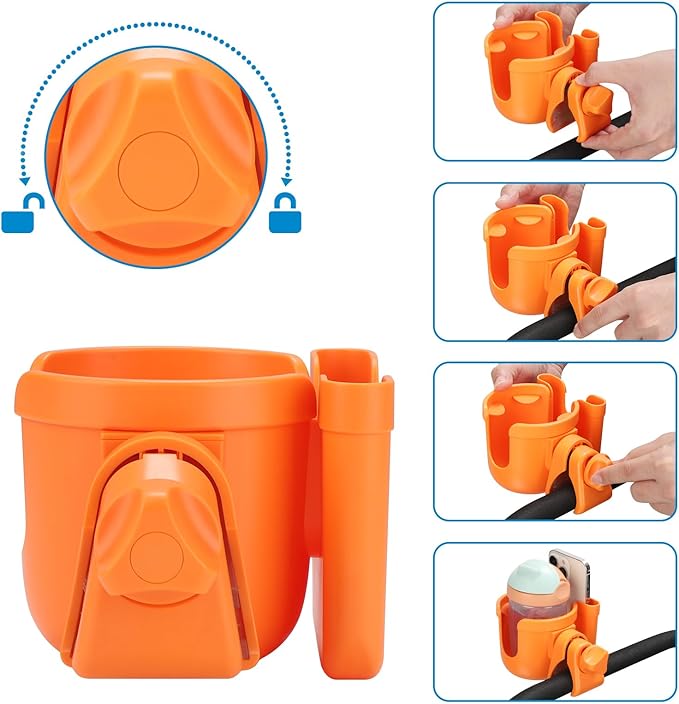 Accmor Stroller Cup Holder with Phone Holder, Bike Cup Holder, Universal Cup Holder for Uppababy Nuna Doona Strollers, 2-in-1 Cup Phone Holder for Stroller, Bike, Wheelchair, Walker, Scooter-CubbioJoy