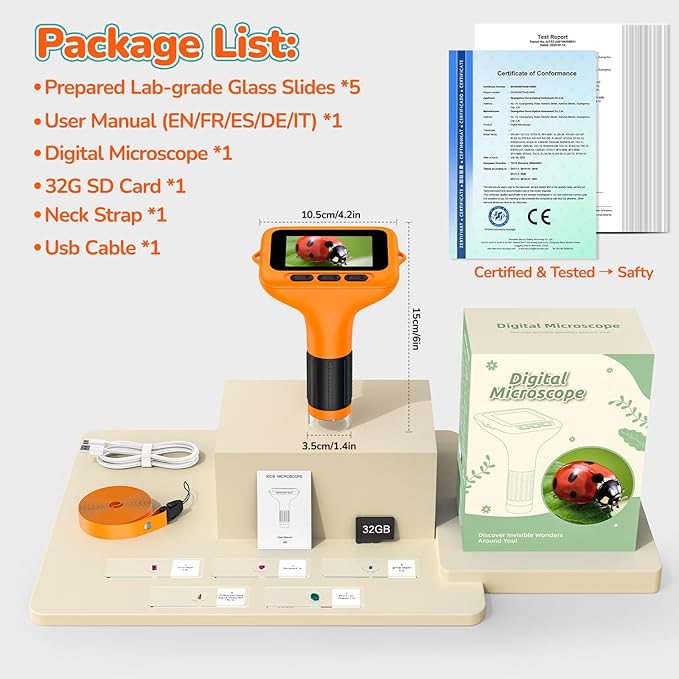 3" Screen Digital Microscope for Kids: 1000X Rechargeable Mini Pocket Portable Miniscope Magnifying Glass 4K Coin Jewelry Loupe Edu Science STEM Toy Xmas Gift 4-12 Boys Girls-CubbioJoy