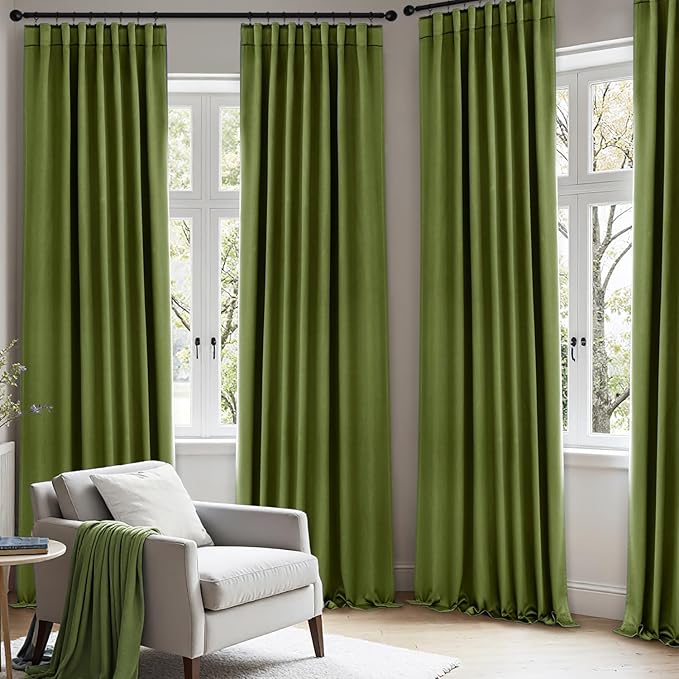 ANRODUO Back Tab Blackout Curtains for Bedroom Living Room, Rod Pocket Pinch Pleated Thermal Insulated Room Darkening Curtains 72 Inches Long 2 Panels, Olive Green, 42 x 72 Inch-CubbioJoy