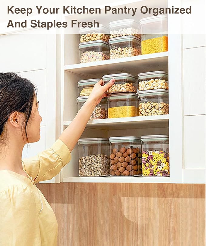 8 Pcs Pop Food Storage Containers Airtight Food Storage Containers Set with Lids Kitchen Pantry Organization and Storage, 3.4Qt, 2.8Qt, 2.1Qt, 1.2Qt-CubbioJoy