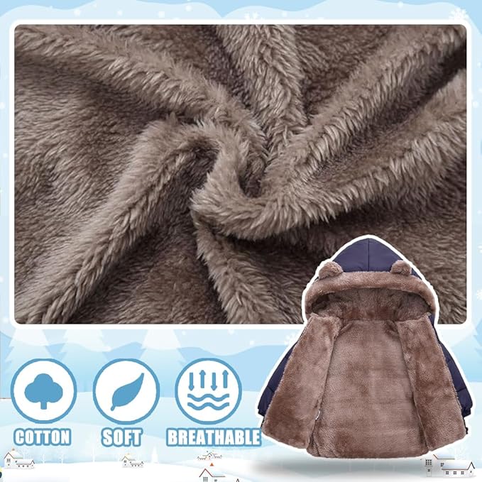 Infant Baby Winter Coat Bear Hooded Jacket Warm Fleece Snowsuit Windproof Outerwear for Toddler Boy Girl 9M-4T-CubbioJoy