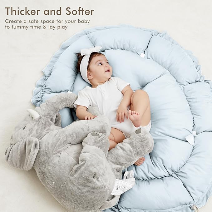 ANGELBLISS 5 in 1 Baby Play Gym Mat, Reversible Tummy Time Mat with 5 Sensory Toys for Stage-Based Developmental, Thick & Large Baby Activity Center from Newborn to Toddler (Light Blue)-CubbioJoy