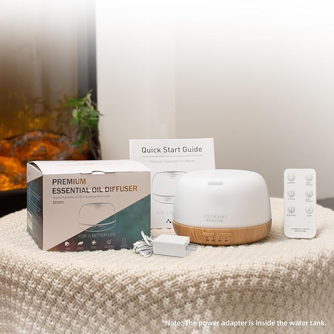 ASAKUKI Essential Oil Diffuser, 300ml Ultrasonic Aromatherapy Oil Humidifier with 7 Colors Lights 2 Mist Mode for Home-CubbioJoy