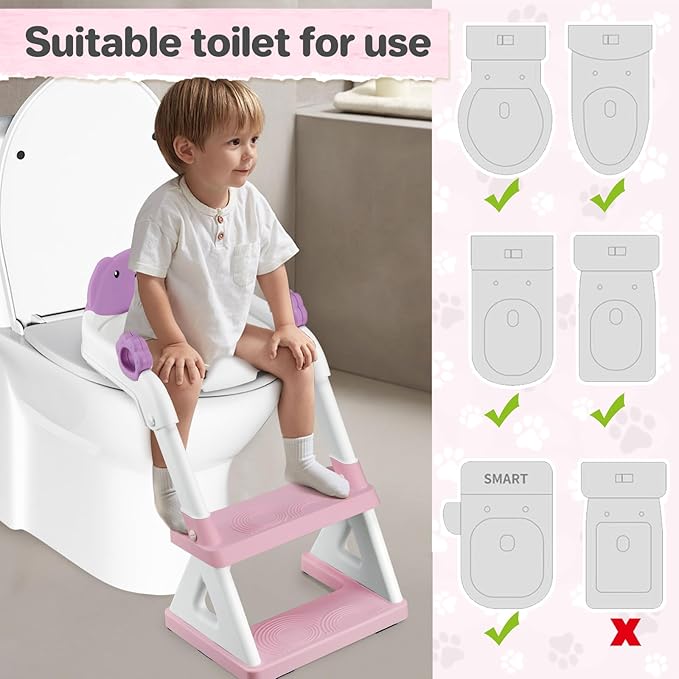 2 In 1 Potty Training Toilet Seat & Toddler Step Stool, Bottom Triangle Stability Toddler Toilet Seat, Adjustable Step & Seat Height Potty Seats for Toddlers Boys Girls (Purple)-CubbioJoy