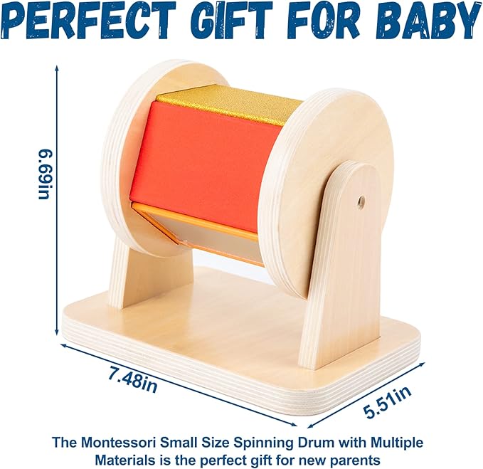 Adena Montessori Spinning Drum Baby Toys,Montessori Toys for Babies 6-12 Months Toddlers,Wooden Spinning Rainbow with Multiple Materials Baby Christmas Toys for Boy and Girls Gift(Medium-size Texture)-CubbioJoy