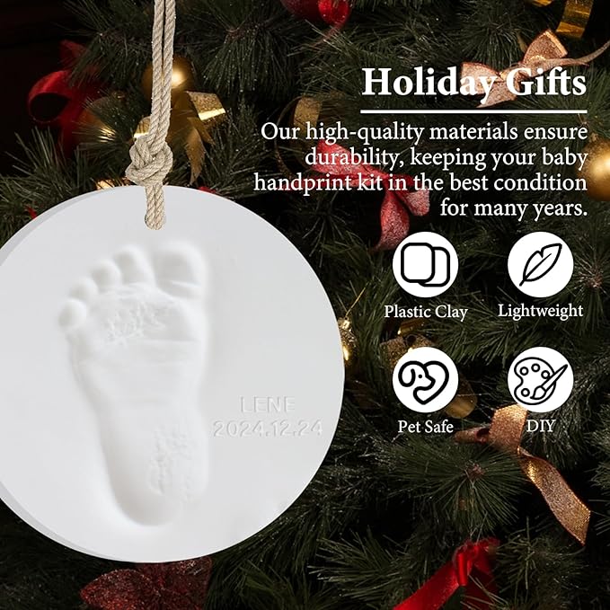 Baby Handprint Footprint Keepsake Ornament Kit, Personalized Baby Foot Printing Kit for Newborn Clay Impression Handmade DIY Imagination to Create-CubbioJoy