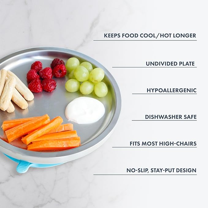 Avanchy Open Baby Plates with Suction – Stainless Steel Divided Plates for Toddlers, BPA-Free, Dishwasher Safe, Unbreakable, Non-Toxic, 100% Silicone Suction – Orange-CubbioJoy