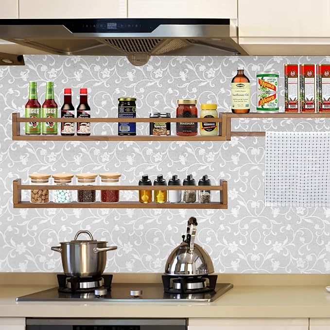 AZSKY Light Walnut Nursery Book Shelves 36 in Floating Wall Mounted Bookshelf Kids Room Hanging Shelves Toddlers Toys Books Storage Organizer a Set of 3-CubbioJoy