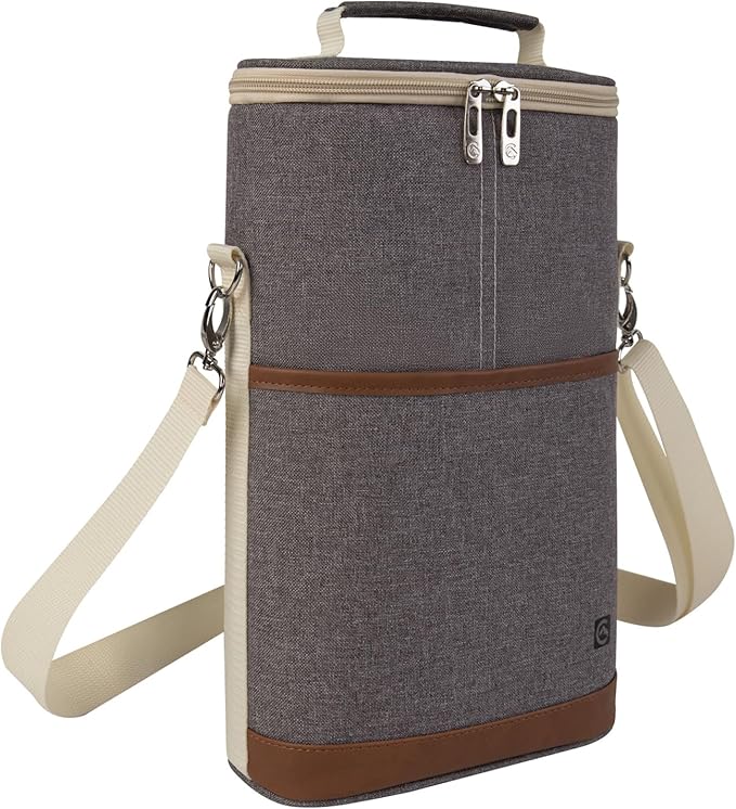 ALLCAMP OUTDOOR GEAR 2 Bottle Wine Tote Carrier - Insulated Portable Padded Canvas Wine Bag for Travel, BYOB Restaurant, Wine Tasting, Party, Great Christmas Day Gift for Wine Lover，Dark Gray-CubbioJoy