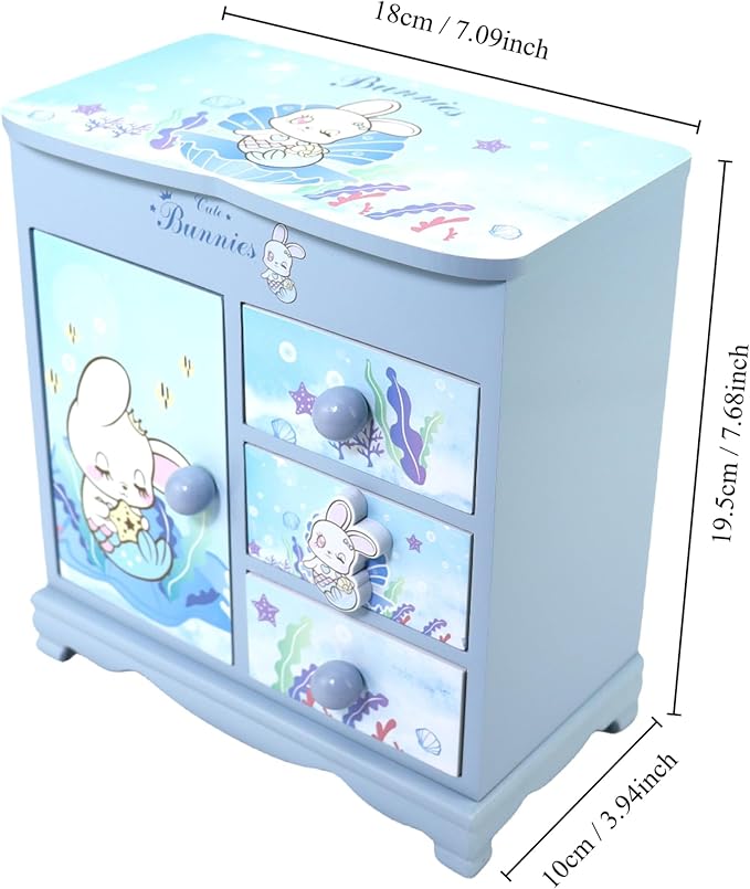 Children jewelry box for girls blue Cute bunny girls jewelry box Little girl birthday christmas Gift kids jewelry box-CubbioJoy