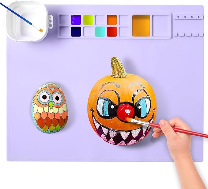 AWOKE Silicone Painting Mat - 20"X16" Silicone Art Mat with 1 Water Cup for Kids - Craft Mat has12 Color Dividers - 2 Paint Dividers (Purple)-CubbioJoy