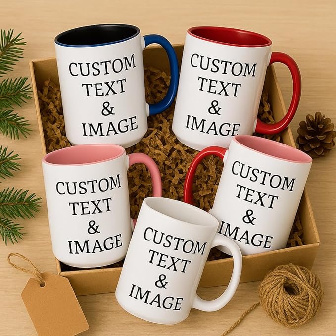 Customized 15oz Ceramic Coffee Mugs with Personalized Text and Photo Image Upload Novelty Gift, Personalize With Different Design And Images, Custom Gift (White)-CubbioJoy