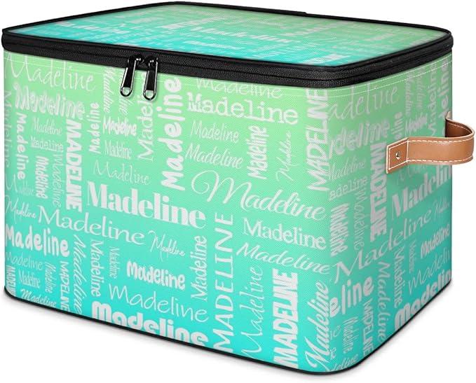 Custom Storage Basket with Name, Personalized Storage Bins with Zipper Lid, Foldable Fabric Storage Box Large capacity with Handle Green Blue-CubbioJoy