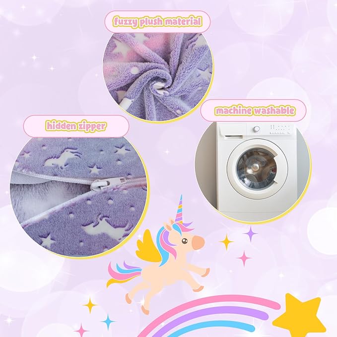 COMAX Kids Bean Bag Chair Turn into Beanbag Bed, Toddler Bean Chair for Girl Boy Sleeping, Lazy Children Bean Bags with Filler, Convertible Child Floor Mattress, Purple Unicorn-CubbioJoy