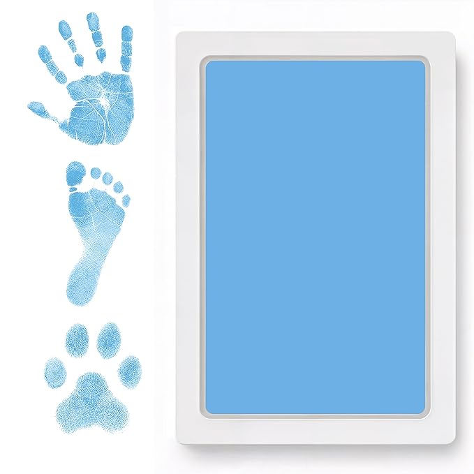 Clean Touch Ink Pad for Baby Handprints and Footprints – Inkless Infant Hand & Foot Stamp – Safe for Babies, Doesn’t Touch Skin – Perfect Family Memory or Gift – Blue Print Kit by Tiny Gifts-CubbioJoy