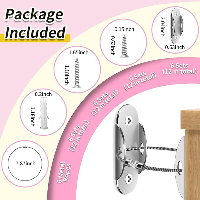 Anti Tip Furniture Anchors (6 Packs) Furniture Anchors for Baby Proofing, Earthquake Straps for Furniture Dresser Wall Safety Anchor Furniture Safety Straps Wall Straps, Silver-CubbioJoy