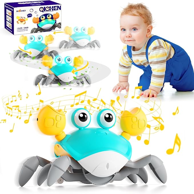 Crawling Crab Baby Toy - Infant Tummy Time Crab 3 4 5 6 7 8 9 10 11 12 Crab Toys for Babies Boy 3-6 6-12 Learning Crawl 9-12 12-18 36 Months Walking Toddler Development Birthday Gifts with Dancing-CubbioJoy