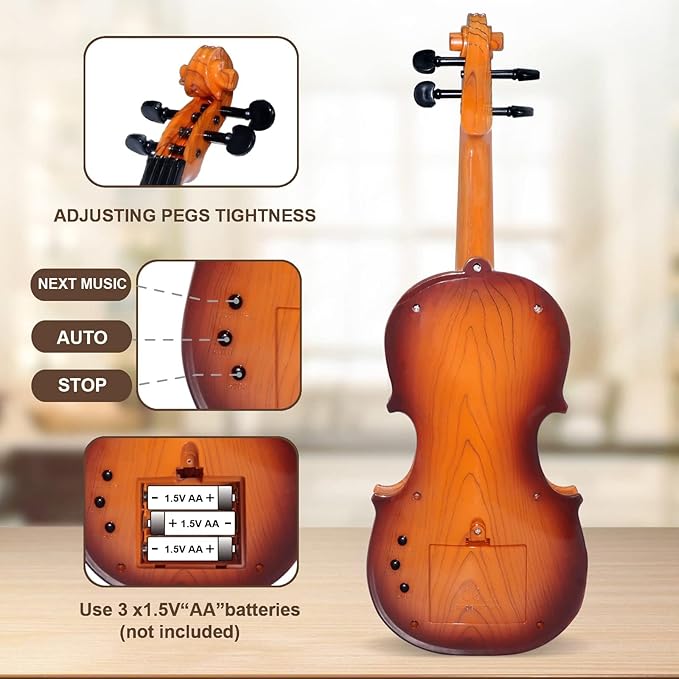 16 Inch Violin Toy for Kids, 4 Strings Violin Toys Musical Instruments for Children,Multifunctional Portable Electronic Instrument-CubbioJoy
