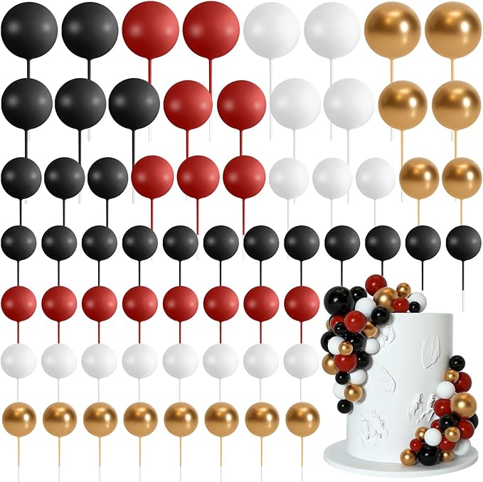 75 Pieces Cake Balls Topper Decorations Foam Cupcake Topper Mini Balloon Cake Topper Picks for Deco Birthday Party Wedding（Black, Red, Gold, White）-CubbioJoy