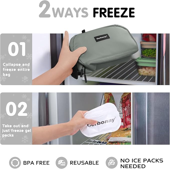 CERBONNY Small Cooler Bag Freezable Lunch for Work School Travel,Leak-proof Bag,Small Insulated For Kids/Adults,Freezer Bags,Freezable Snack Bag,Mini Fit Yogurt Gray-CubbioJoy