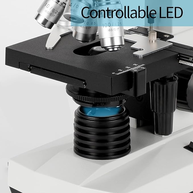 Binocular Compound Microscope, 40X-5000X Magnification, Wide-Angle Eyepiece WF10X WF25X, LED Light Source, XY axis Double-Layer Stage, Adult Microscope (Supports WiFi Wireless Connection)-CubbioJoy